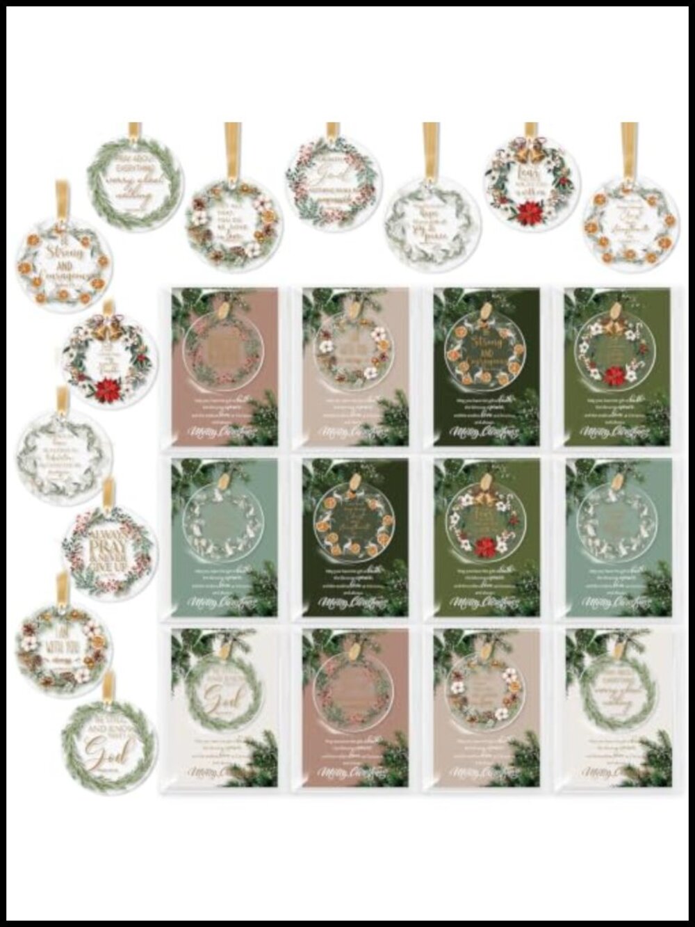 36 Set Christian Ornaments with Bible Verse Cards Acrylic Hanging Decor
